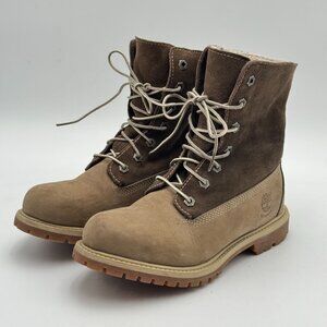 Timberland Womens 7M Teddy Fleece Fold Down Boots Brown Suede Leather Waterproof